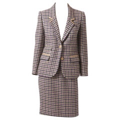 Hermes Wool Tweed Skirt Suit with Leather Detail