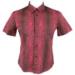 Vintage JUST CAVALLI Men's Size L Red Leaopard Print Cotton Short Sleeve Shirt