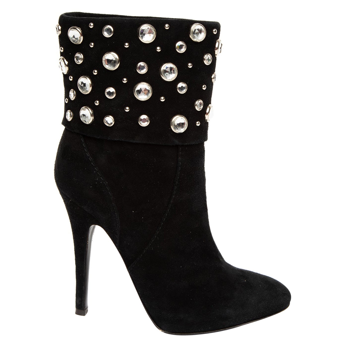 Pre-Loved Giuseppe Zanotti Women's Suede Crystal Studded Ankle Boots For Sale