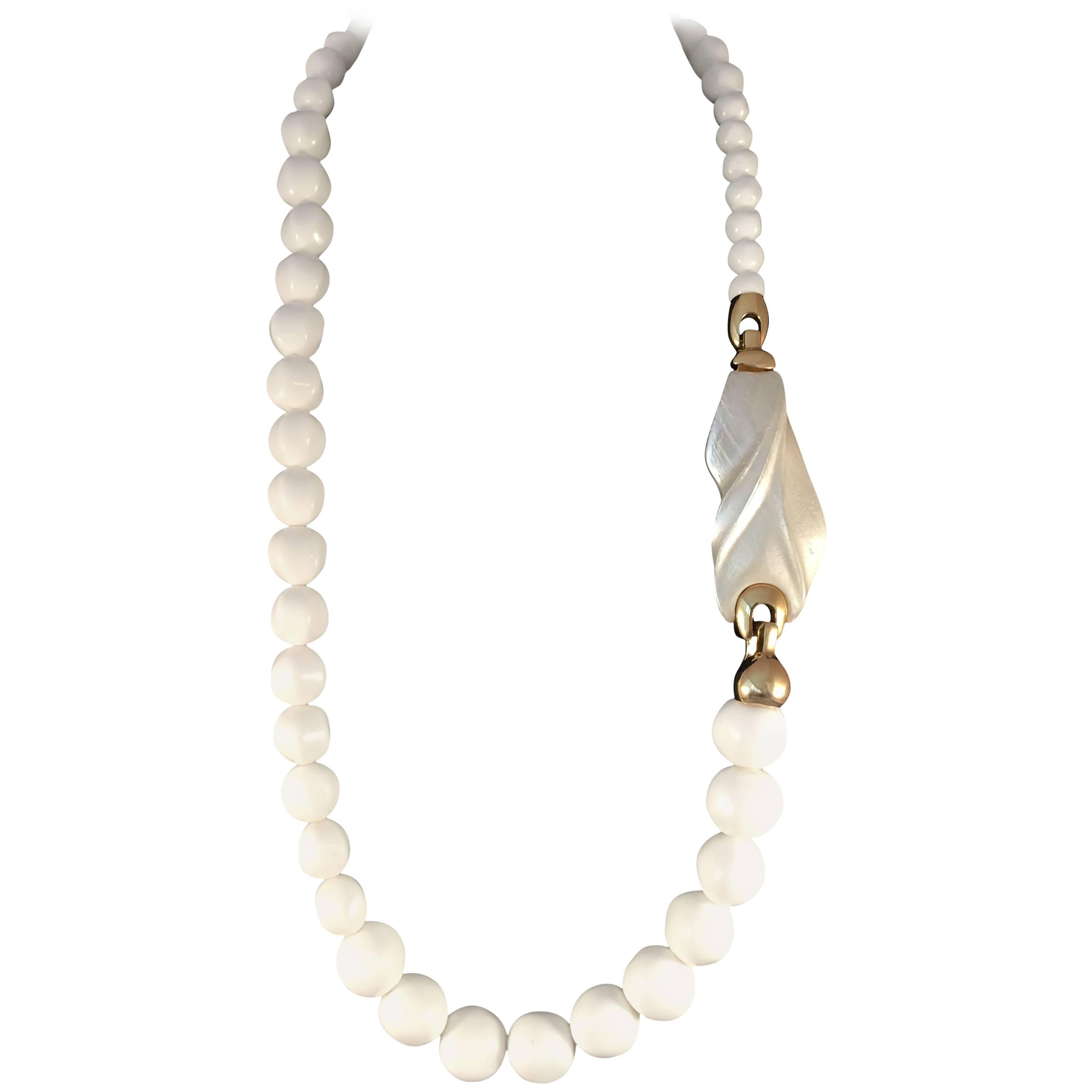 1970s Kunio Matsumoto for Trifari Long White Modernist Necklace  For Sale