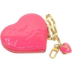 Louis Vuitton Porte Monnaies Cruer Pink Fuchsia Vernis Leather Heart Coin Case