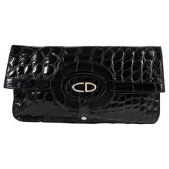 Christian Dior Vintage Black Crocodile Leather 2-In-1 Clutch
