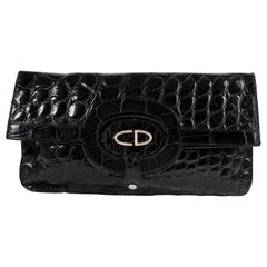 Christian Dior - Pochette 2 en 1 vintage en cuir de crocodile noir