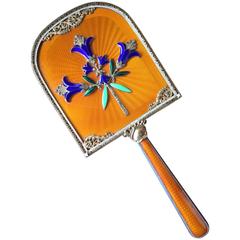 Early Art Deco Austrian Hand Mirror of Guilloche Enamel. Incredible Quality.