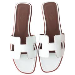 Hermes White Oran Leather Box Calfskin Sandals Orans Size 39 Summer
