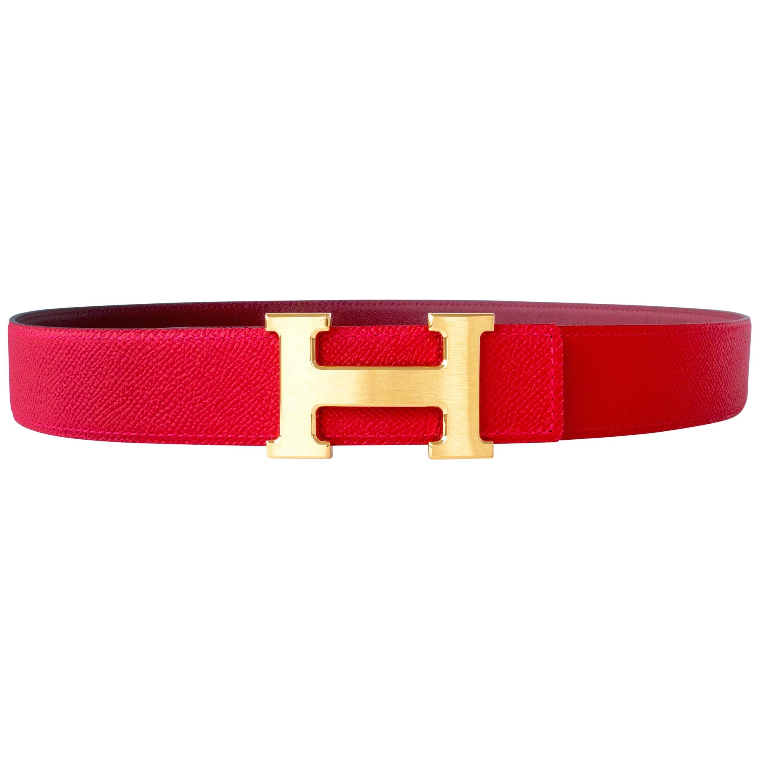Hermes Rouge Casaque Gold Buckle Rouge H Red 85cm H Constance Belt Kit 