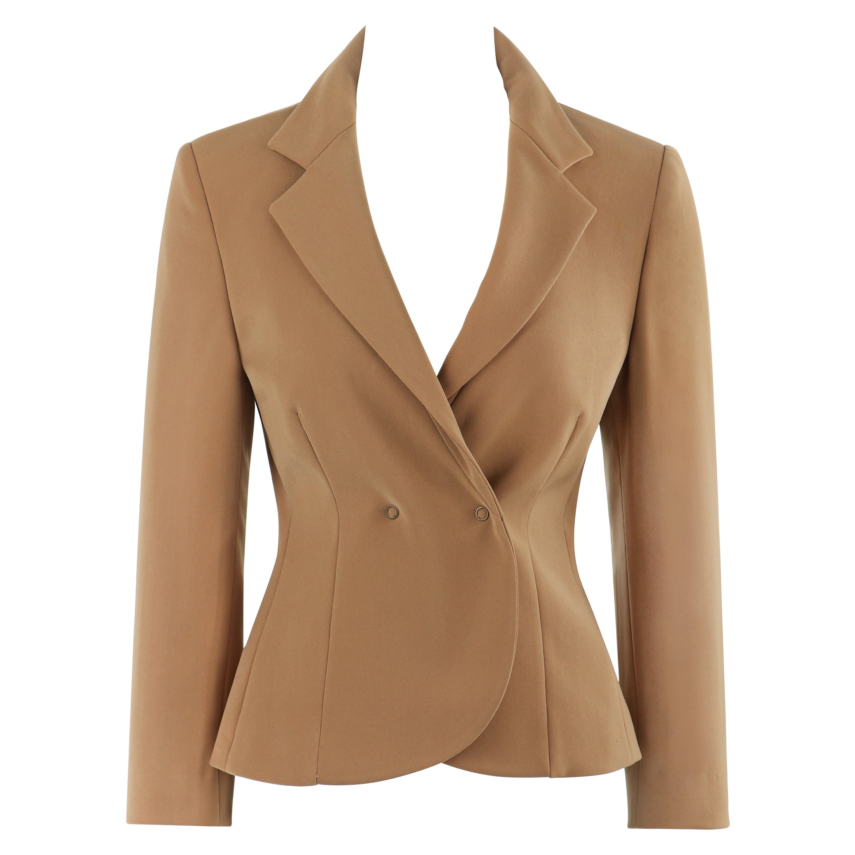 ALEXANDER McQUEEN A/W 1996 "Dante" Camel Brown Snap Closure Collared Blazer For Sale