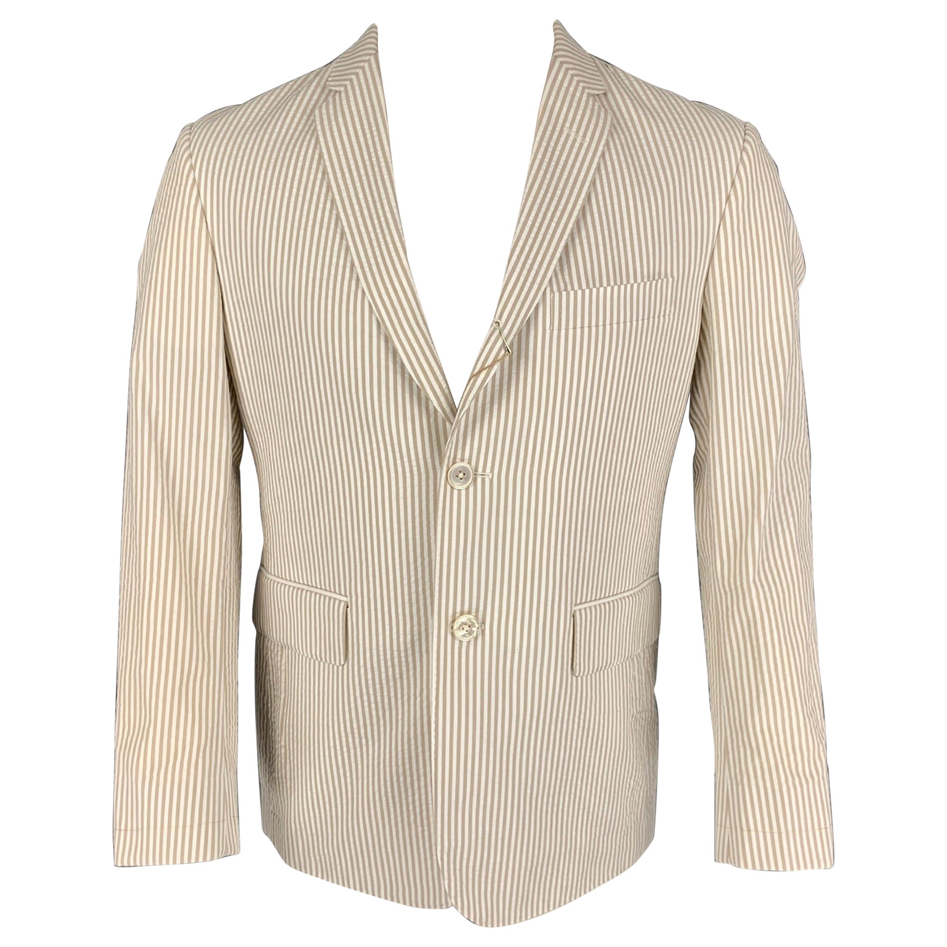 BLACK FLEECE Taupe White Stripe Cotton Notch Lapel Sport Coat