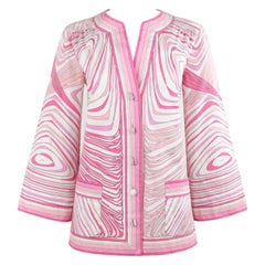 EMILIO PUCCI c.1960's Pink White Abstract Print Flared Sleeve Button Up Jacket
