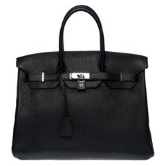 Beautiful Hermès Birkin 35 handbag in black Togo leather, silver hardware