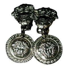 90-s  Gianni Versace Medusa Clip-on Earrings in Silver Tone