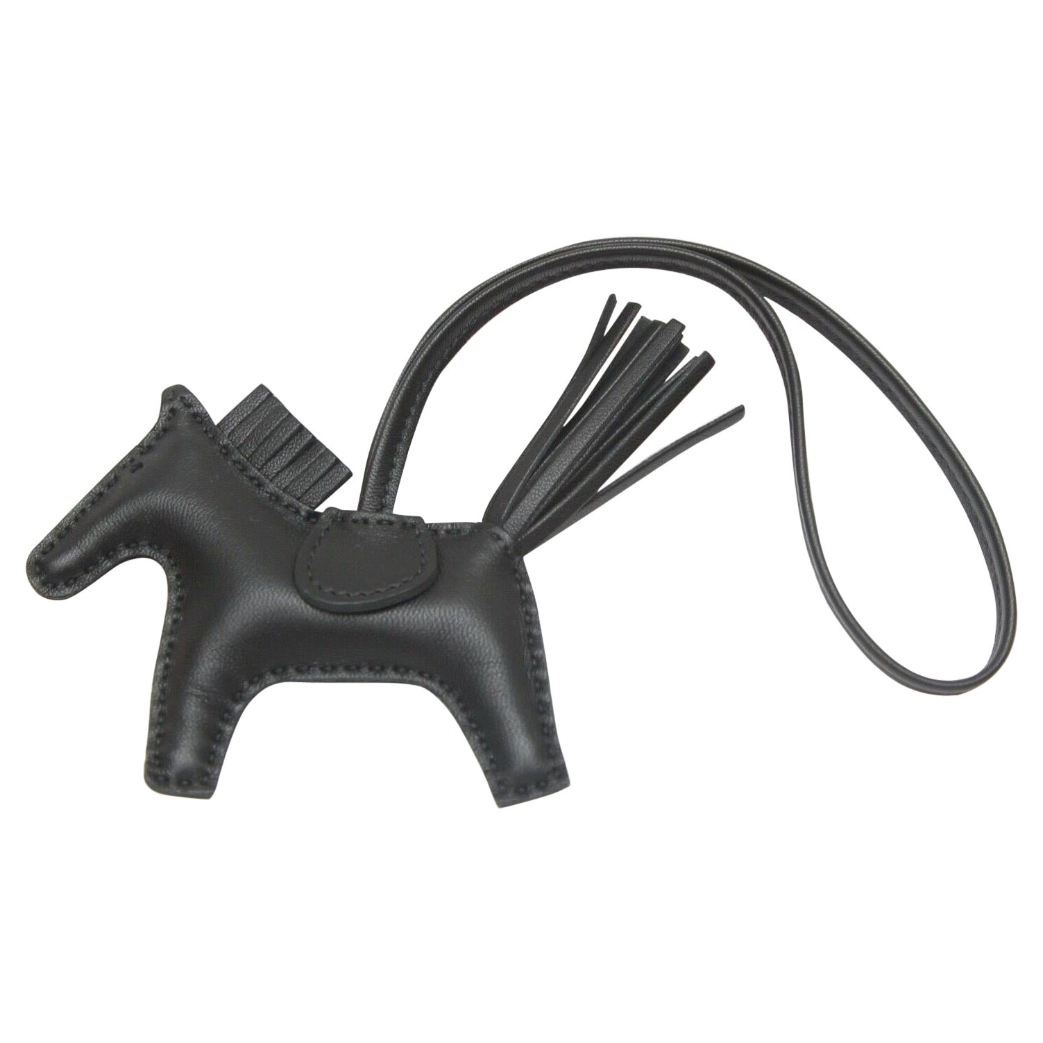 HERMES So Schwarzes Lammfell Leder MILO GRIGRI RODEO PEGASE PM Tasche