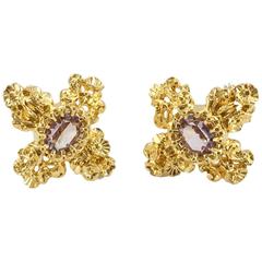 Lacroix Baroque Cross and Faux Amethyst Earrings
