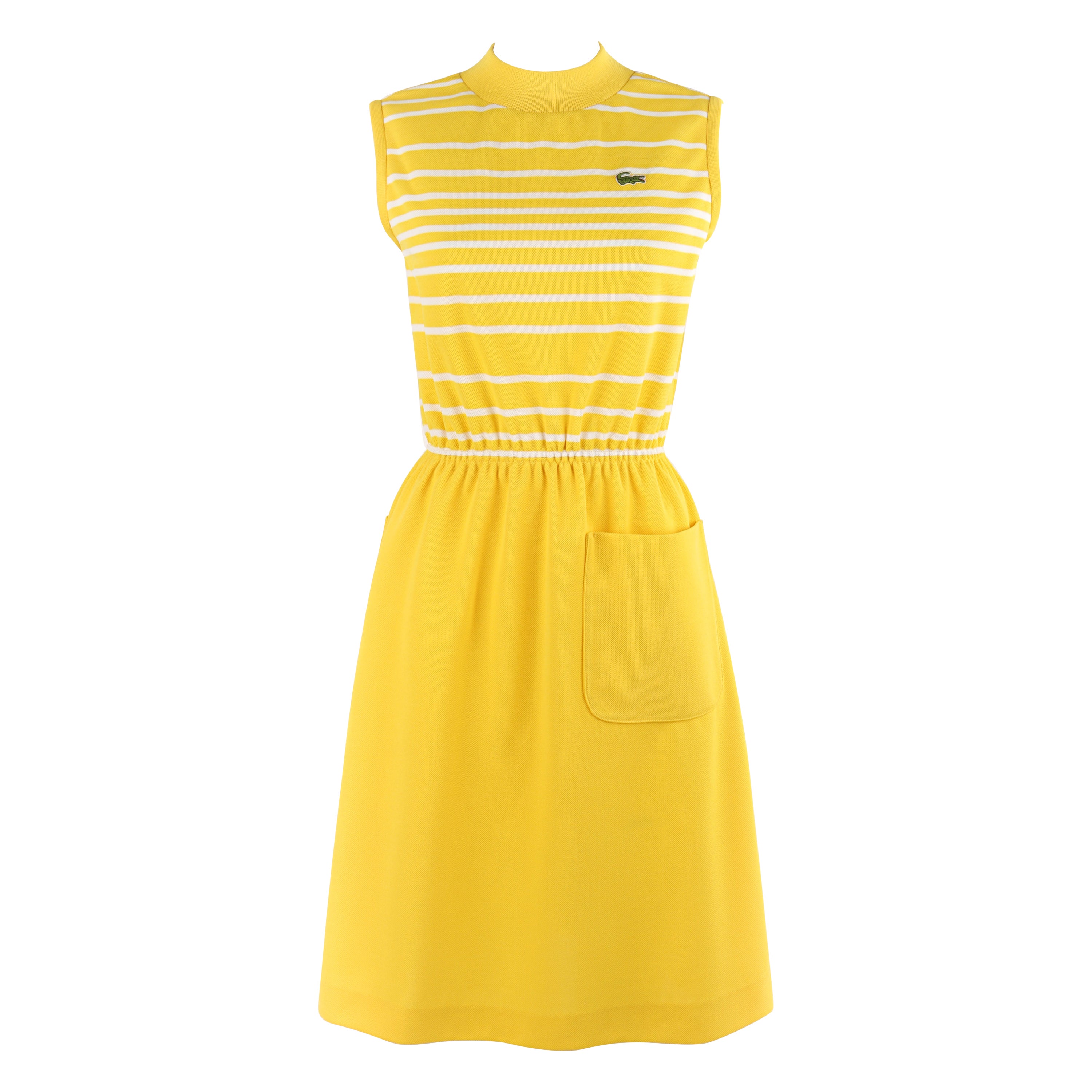DAVID CRYSTAL LACOSTE c.1960's Yellow White Striped Knee Length Polo Sport Dress For Sale