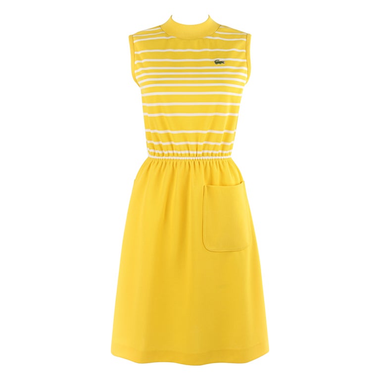 DAVID CRYSTAL LACOSTE c.1960's Yellow White Knee Length Polo Sport Dress Sale at 1stDibs | lacoste green dress, lacoste sleeveless dress, yellow striped crystal