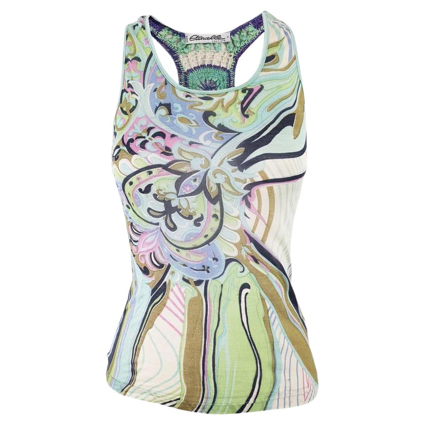 Etincelle Couture Vintage Silk Jersey Psychedelic Print Racer Back Tank Top  For Sale
