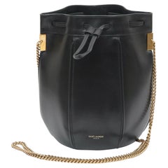 SAINT LAURENT Black Leather Small TALITHA Bucket Bag Shoulder Gold Drawstring