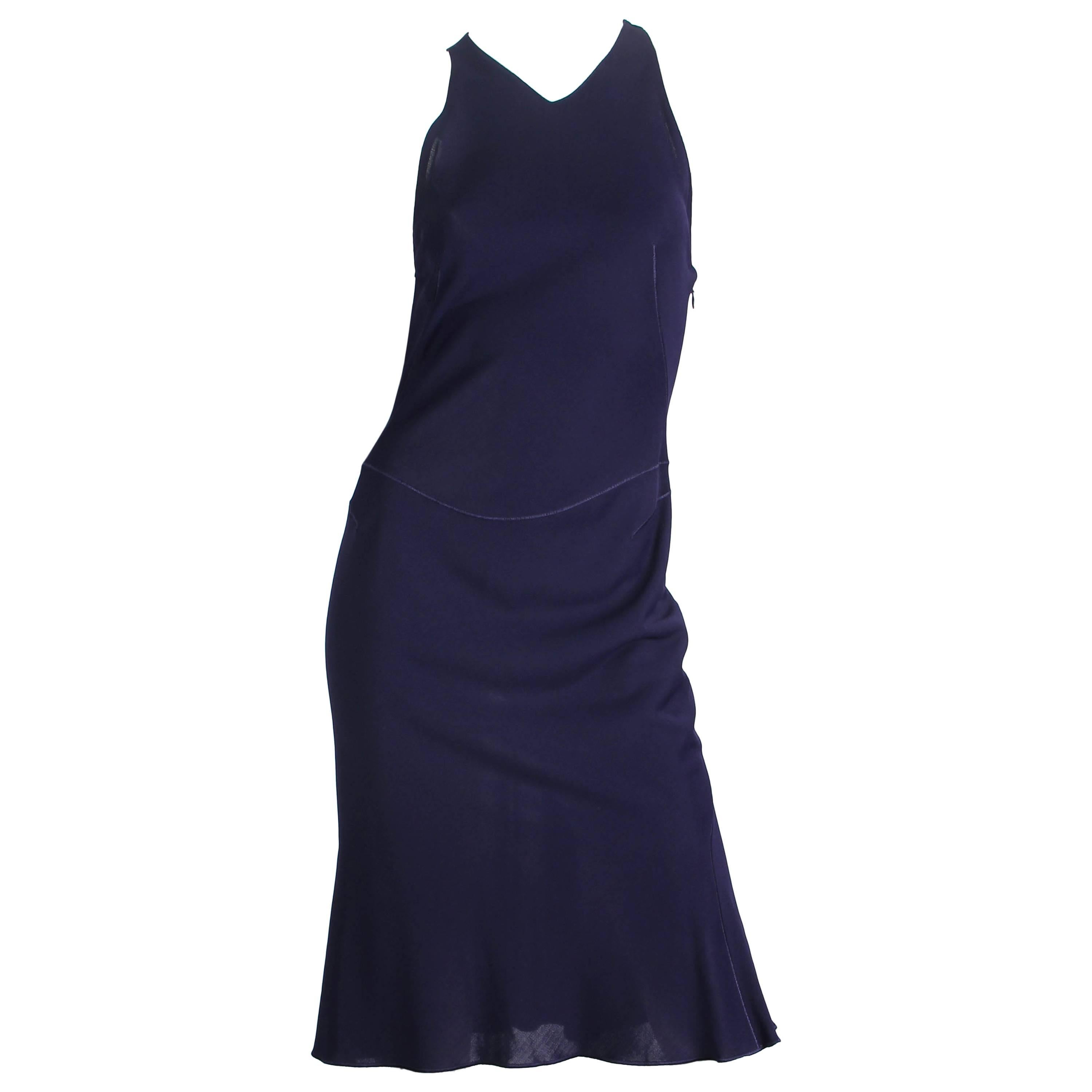 1980S AZZEDINE ALAIA Navy Blue Rayon Jersey Body-Con Cocktail Dress For Sale