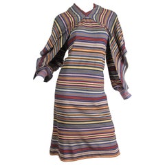 Vintage 1970S MISSONI Striped Wool Knit Dress With Attached Scarf/Hood