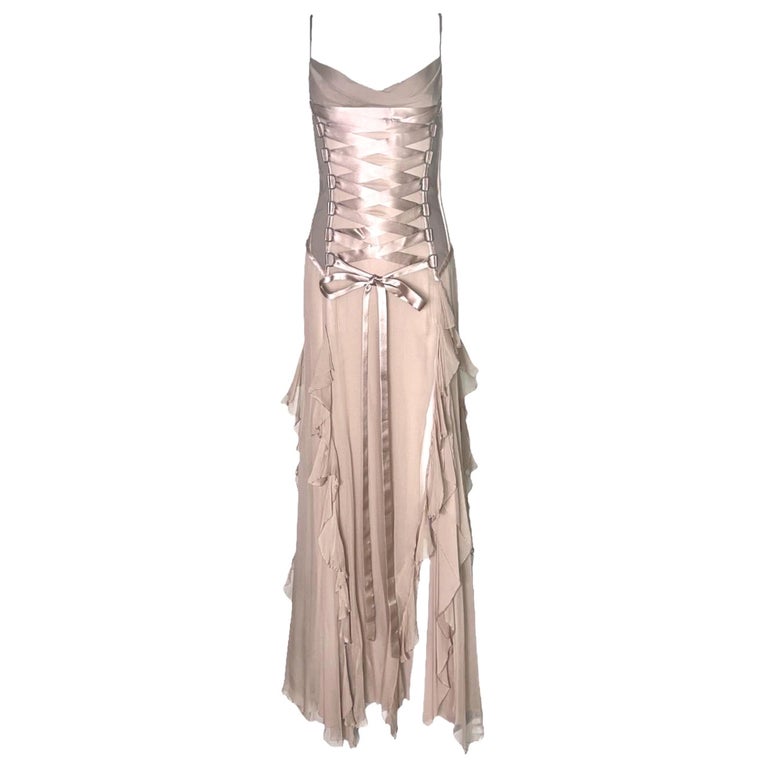 UNWORN Versace 2003 Nude Silk Georgette Lace Up Gown Dress 40 seen on Bella  at 1stDibs | versace lace up dress, versace lace up corset dress, versace  dress