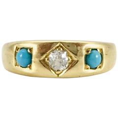 Antique Edwardian Gold, Turquoise and Diamond Ring - 1900s