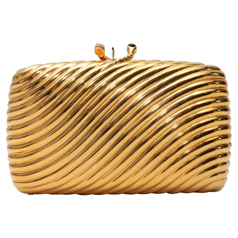 Saks Fifth Avenue GoldTone Wave Hard Clutch For Sale at 1stDibs gold