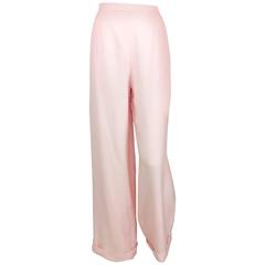 Chanel Pale Pink Linen Wide Flared Leg High-Waisted Trousers/Pants - 1990S