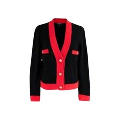Navy Cashmere Cardigan With Contrasting Red Trim