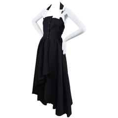 Vintage Thierry Mugler Black White Textured Knit Pleated Halter Dress SZ 38