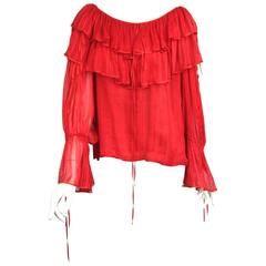1970's Haute Couture Silk Yves Saint Laurent Boho Top Numbered 1976 Collection 3