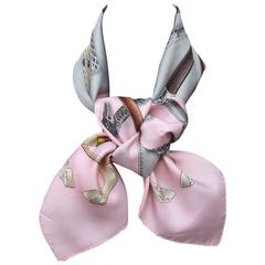 Hermes Silk Scarf Cannes et Pommeaux Perriere Pink 90 cm