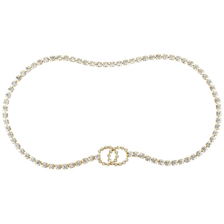 Vintage Chanel Gold Tone Crystal Rhinestone 'CC' Body Chain Belt