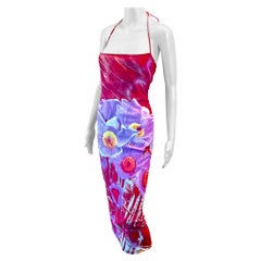Roberto Cavalli S/S 2000 Runway Crystal Embellished Floral Print Slip Dress 