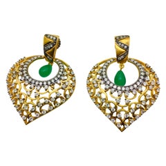 Leaf Filigree Cubic Zircon Faux Emerald Earrings 