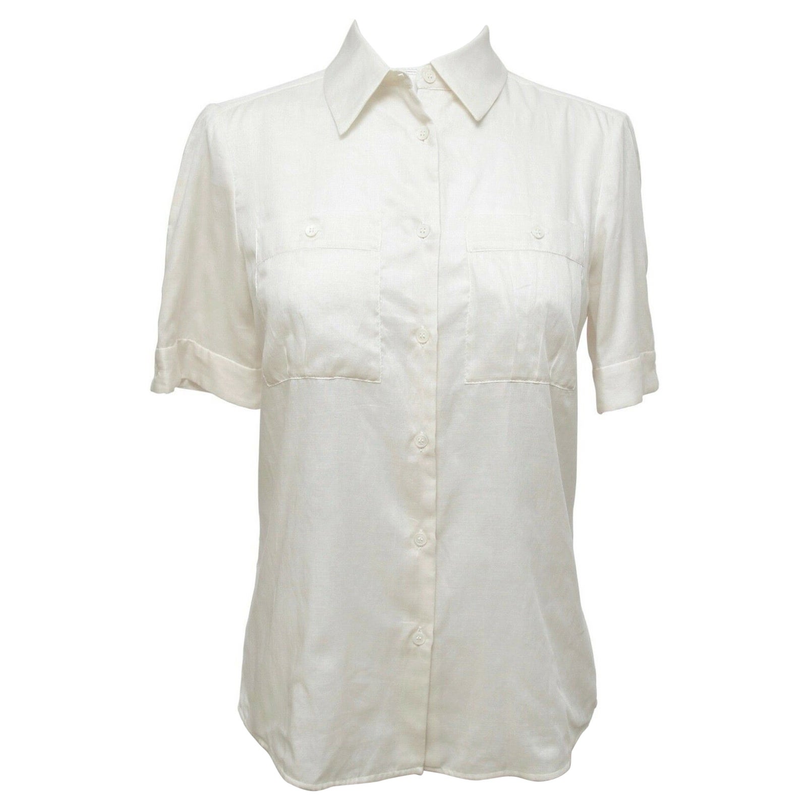 MIU MIU Blouse Shirt Top Button Down Cotton Ivory Short Sleeve Sz 42 For Sale