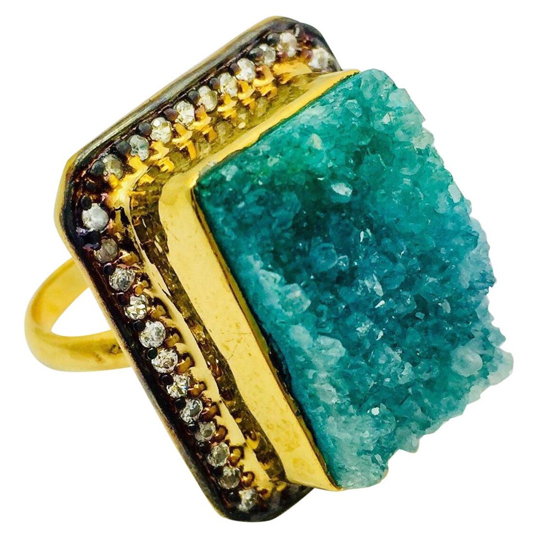 Textured Geode Druzy Square Ring  For Sale
