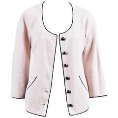 Chanel Pink Black Tweed Open Tie Back Cropped Sleeve Jacket SZ 40
