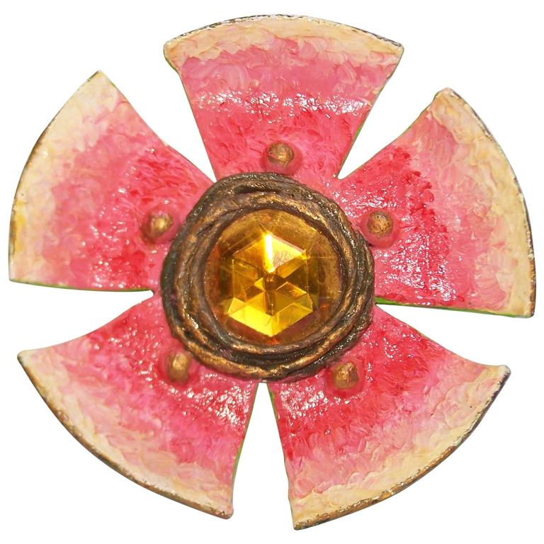 Adorable 1960s Enid Collins Papier Mache Flower Brooch For Sale at 1stdibs