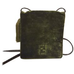 1980s Fendi green suede shoulder bag