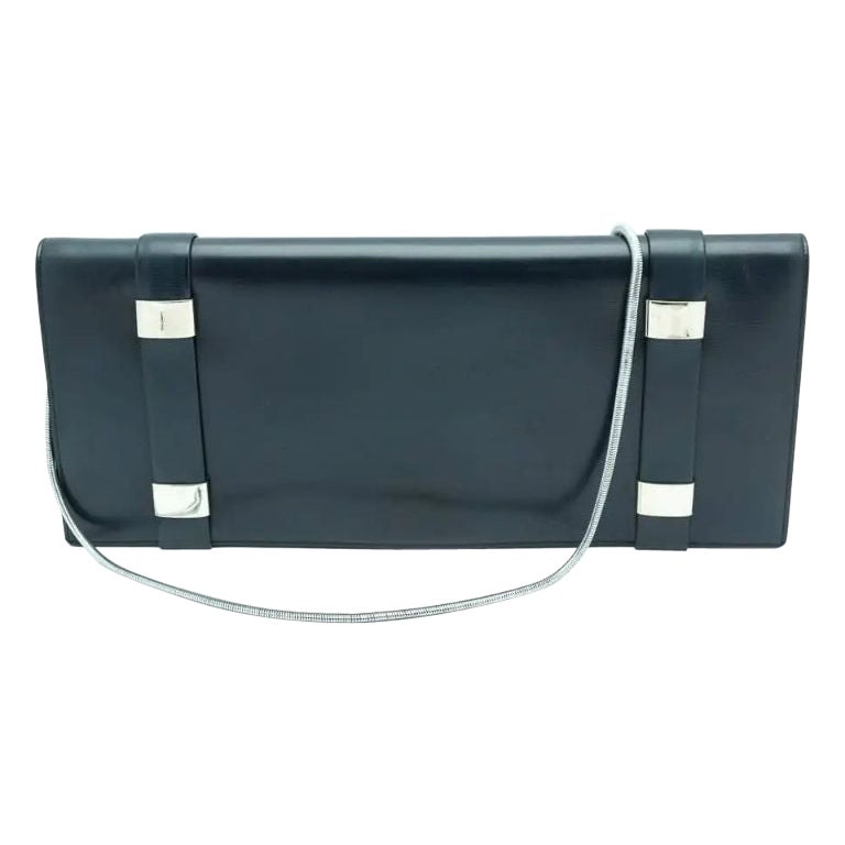 Christian Dior Vintage Navy Clutch Bag Chrome, Late 60s – 70s For Sale
