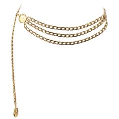 CHANEL 1991 Gold Tone Triple Strand Detail Chain Link Belt Necklace Open Size