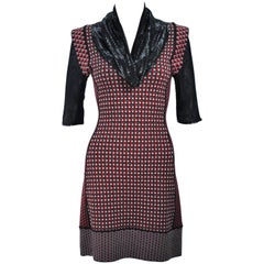 JEAN PAUL GAULTIER Stretch Wool Dress with Draped Mesh Collar Size XS
