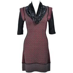 JEAN PAUL GAULTIER Stretch Wool Dress with Draped Mesh Collar Size XS 1