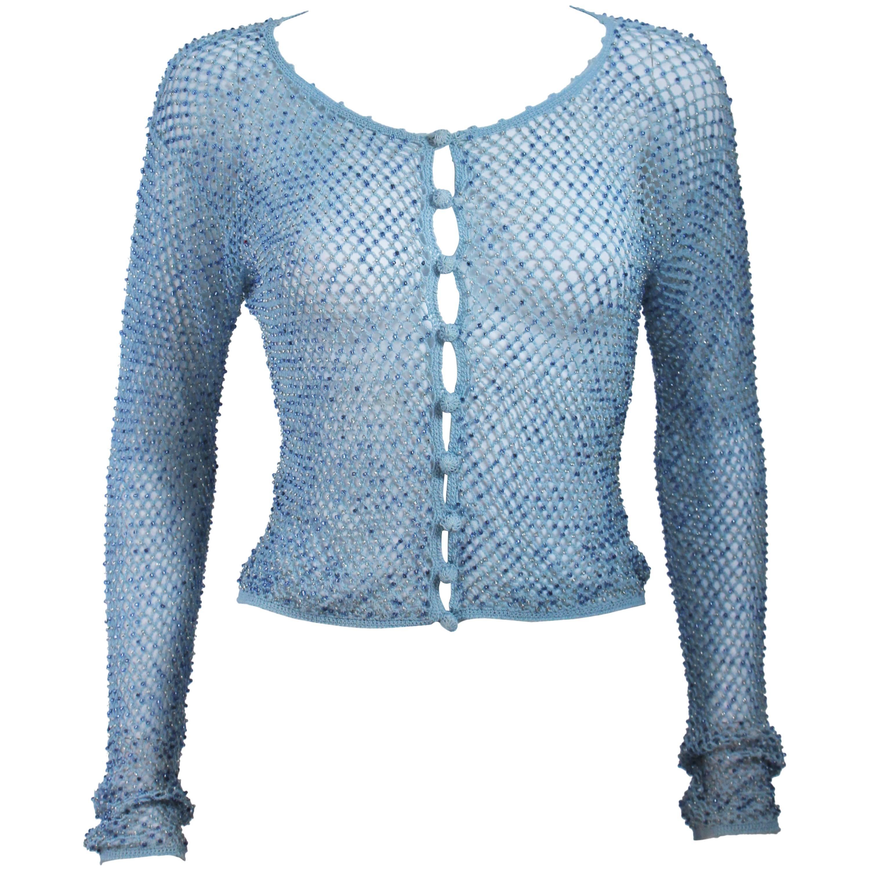 MOSCHINO Sky Blue Beaded Knit Sweater Size 42  For Sale