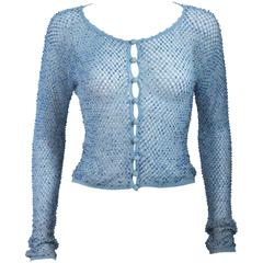 MOSCHINO Sky Blue Beaded Knit Sweater Size 42 8