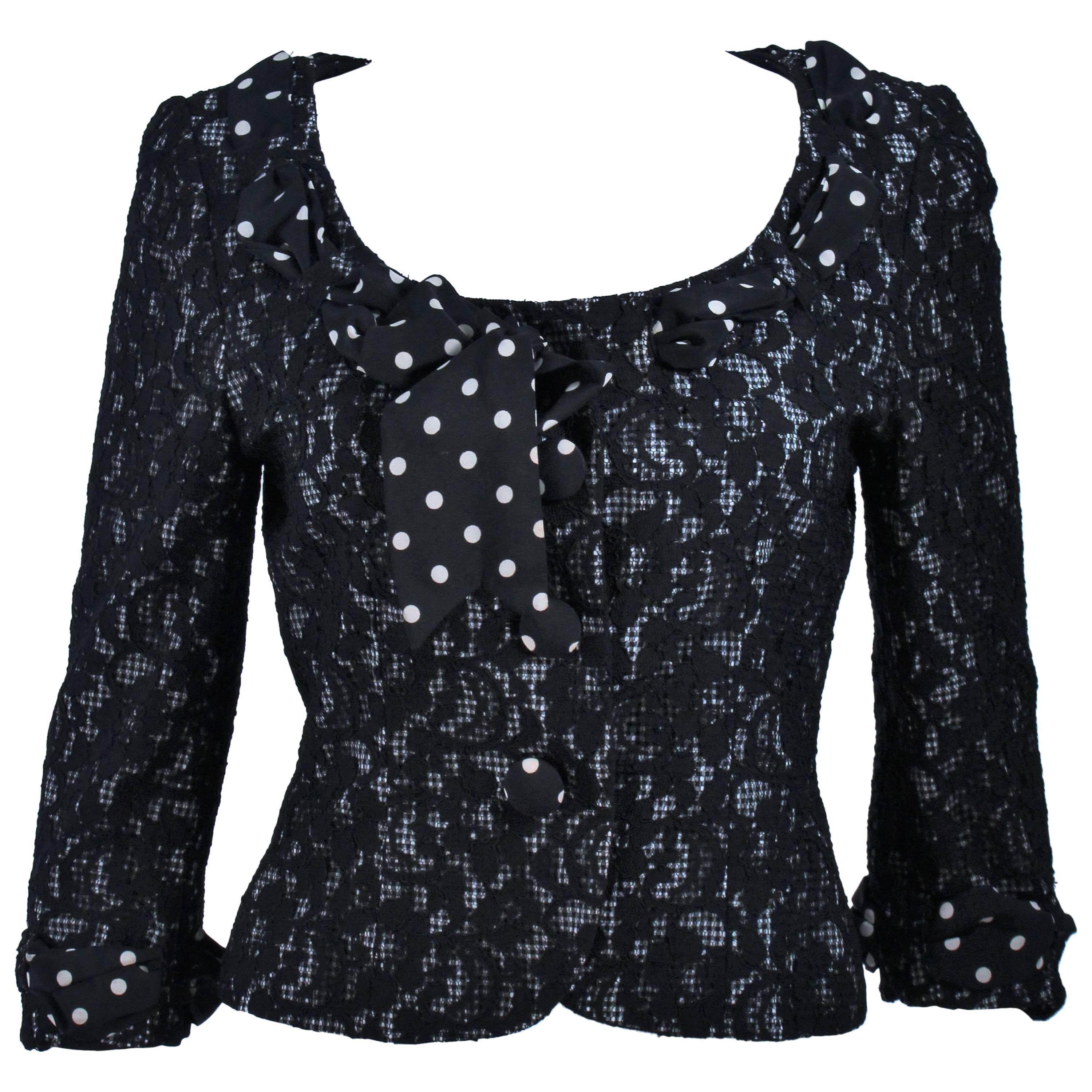 MOSCHINO Black and White Lace Jacket with Polka Dot Silk Size 8 For Sale