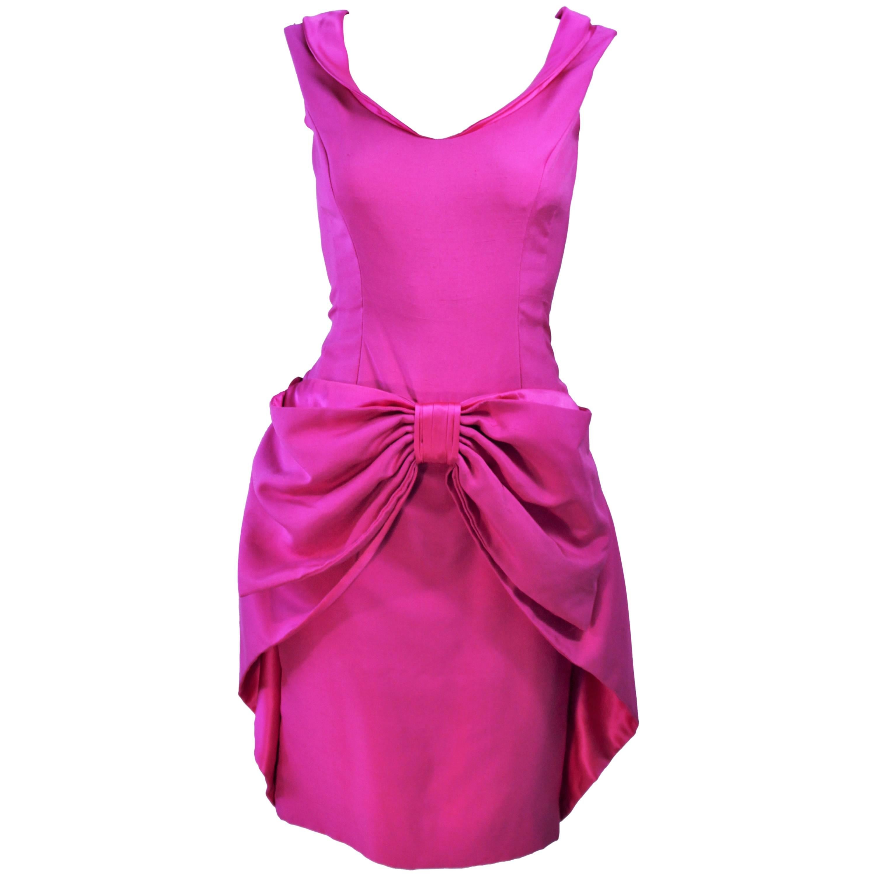 ELIZABETH MASON COUTURE Pink Magenta Bow Cocktail Dress Made to Order For Sale