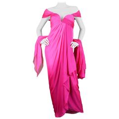Odicini Couture 1980s Fuchsia Pink Ombre Draped Silk Goddess Evening Gown 1
