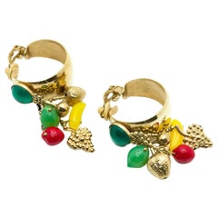 Unique French Vintage Fruits Glass Paste Clip-on Earrings, 60s
