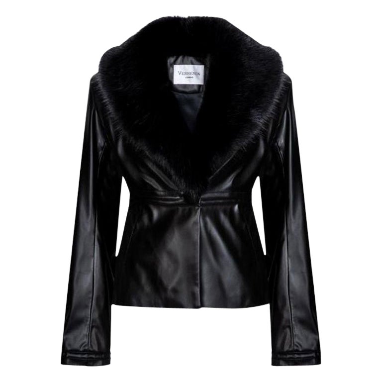 Verheyen London Cropped Edward Jacket in Leather with Faux Fur, Size uk 14 For Sale